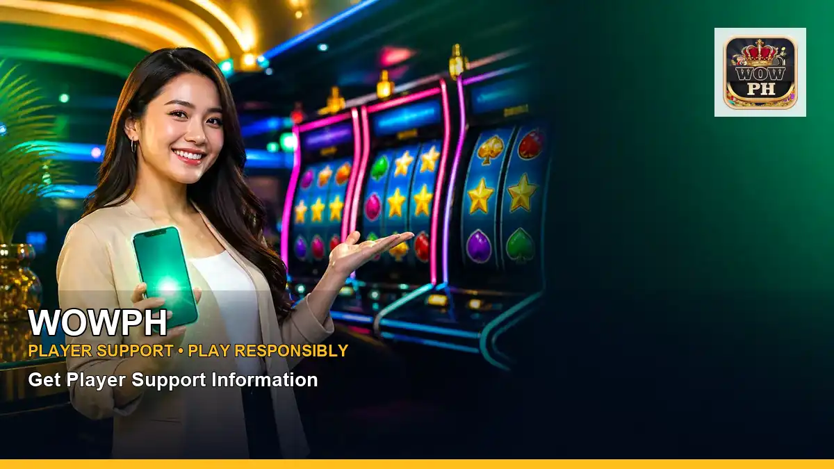 WOWPH casino first deposit rewards featuring an adult Filipina casino host with a radiant composition