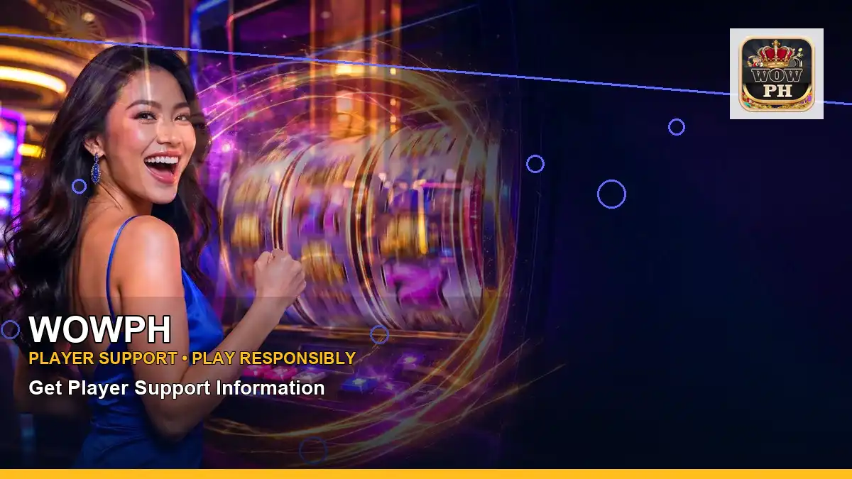 WOWPH night online slot games featuring an adult Filipina casino host with a left-framed composition